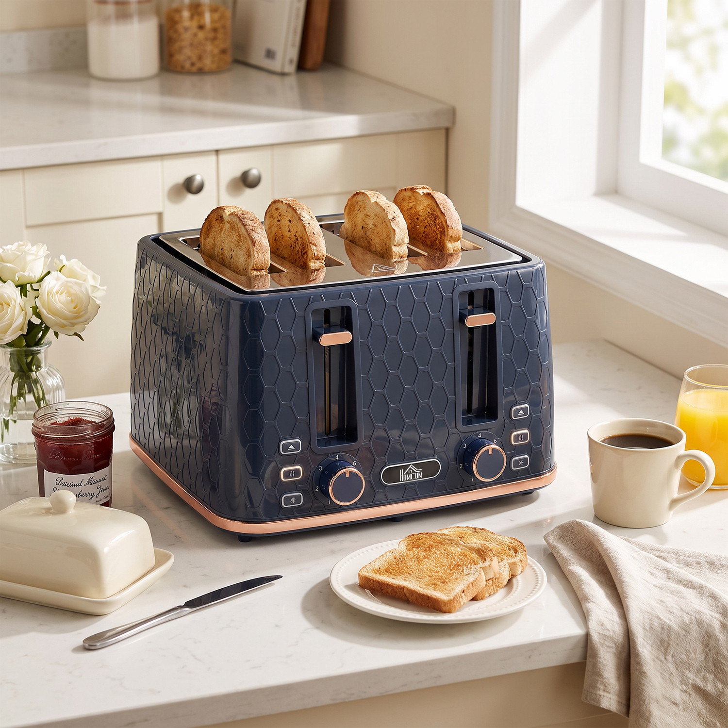 Homcom Unisex Dark Blue Toaster With Slot, 7 Browning Levels, 1860W, Honeycomb, Size 4 - Image 2